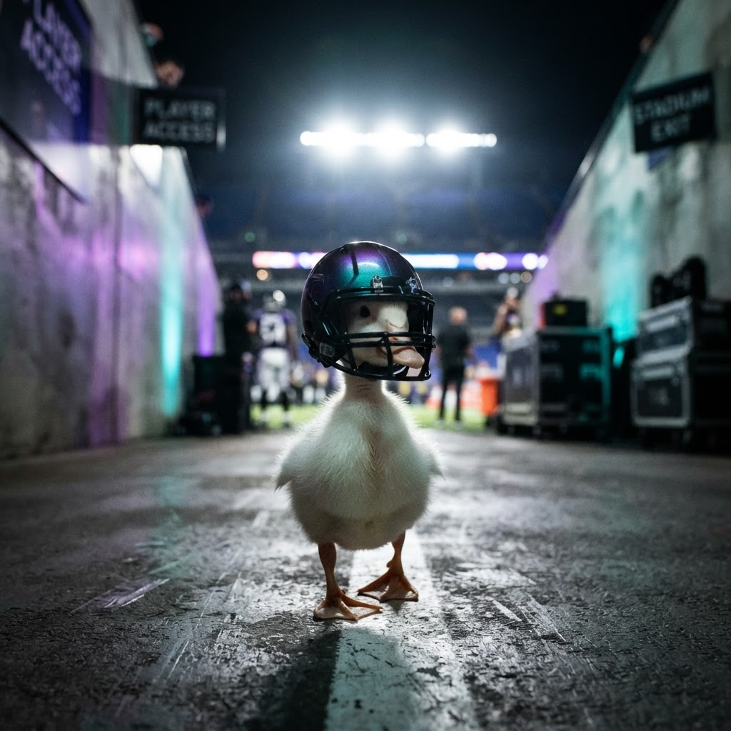 Solduck walking through the Solana stadium tunnel toward the floodlit field